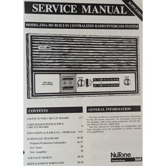 NUTONE SERVICE MANUAL BUILT-IN CENTRALIZED RADIO/INTERCOM SYSTEM MODEL IM-303 - Picture 8 of 13
